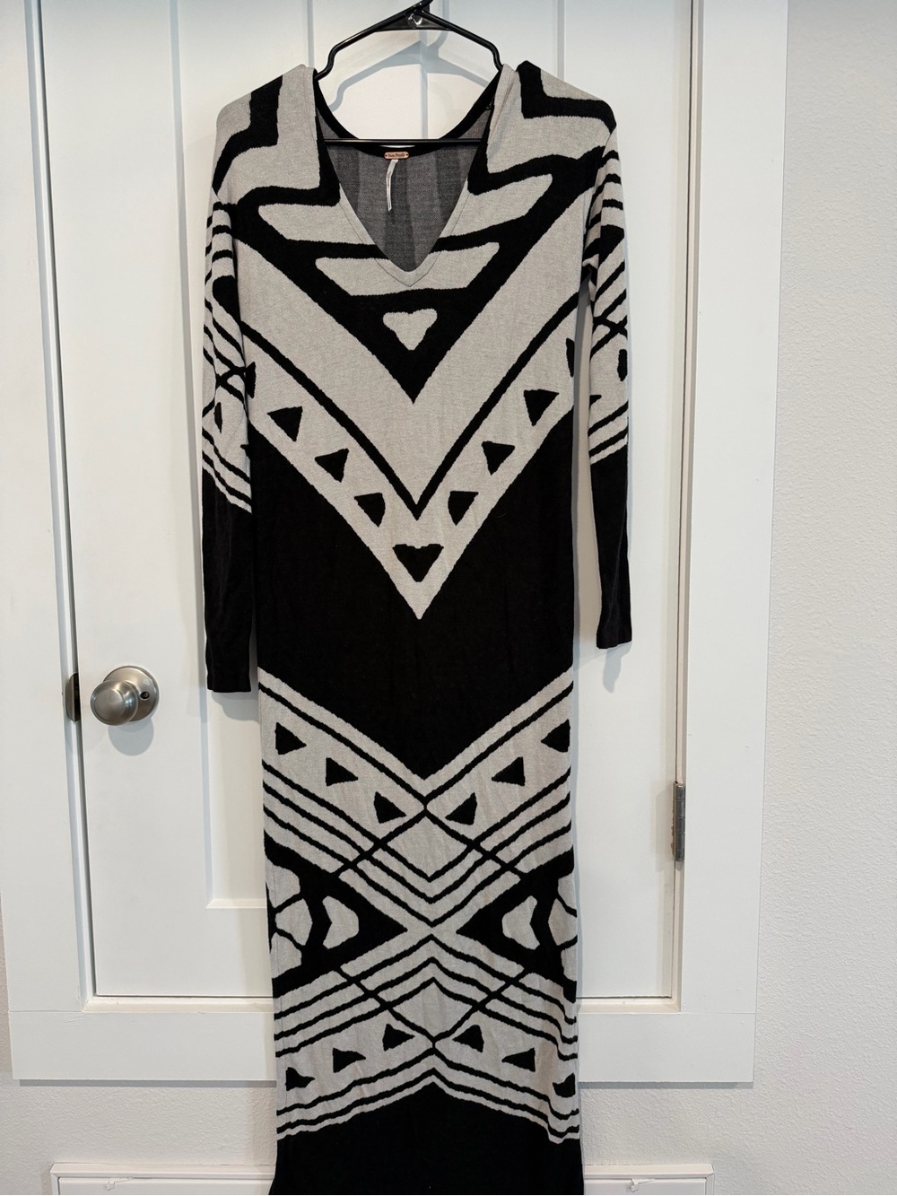 Free People Black & Cream Geometric V-Neck Maxi Dress